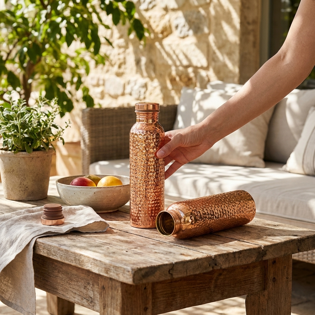 Ayurvedic Hammered Copper Sports Water Bottle lifestyle