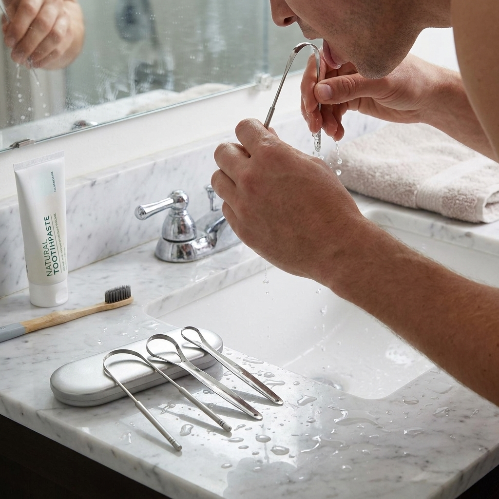 Veridwell Stainless Tongue Scraper lifestyle